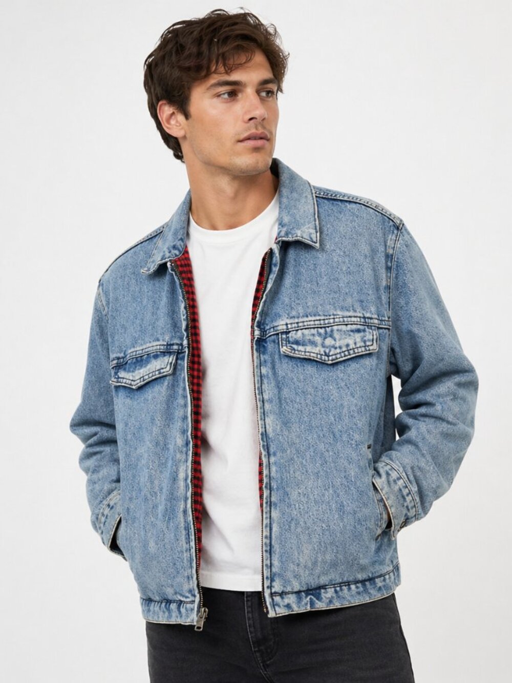 Levis Strauss Denim Jacket Adult Medium Lined Plaid Casual Cowboy Trendy look